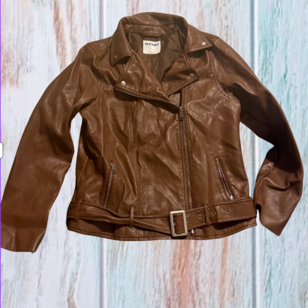 Old Navy Women's Brown Leather Moto Jacket